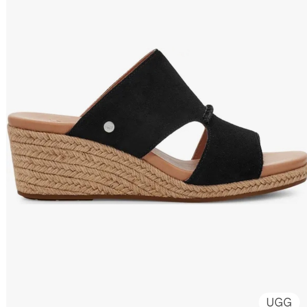 UGG Black Suede Eireme Wedge Sandals